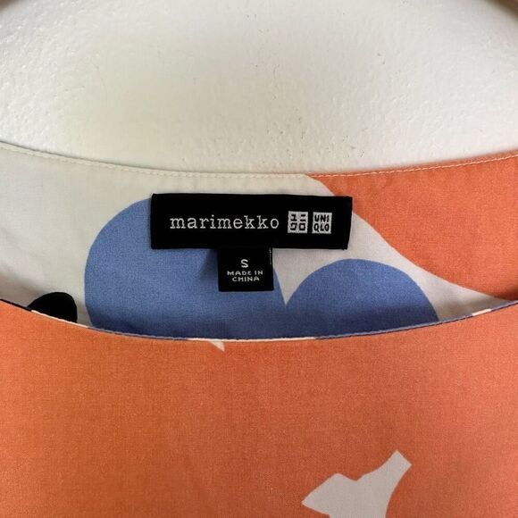 Marimekko for Uniqlo Women’s Fuzzy Peach Blue Pine Green Abstract Large Print Fl - Picture 6 of 10